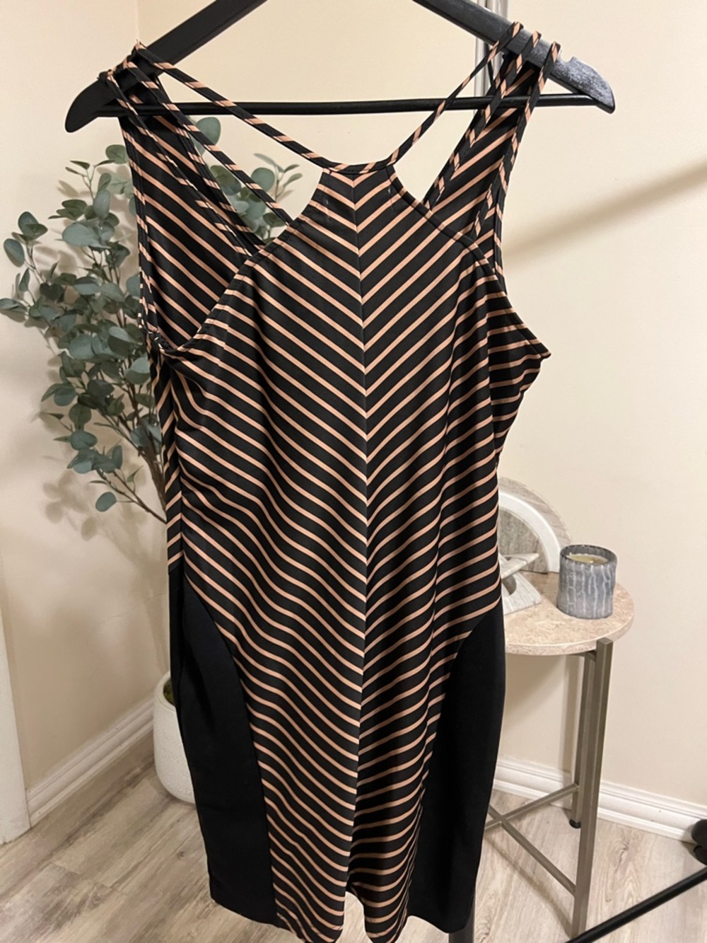 Ina Black and Tan Striped Midi Dress